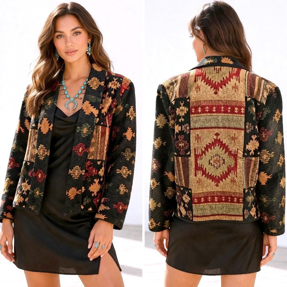 Vtg 90s Originals by Mrs. O Tapestry Jacket M L Southwestern‎ Aztec Art To Wear